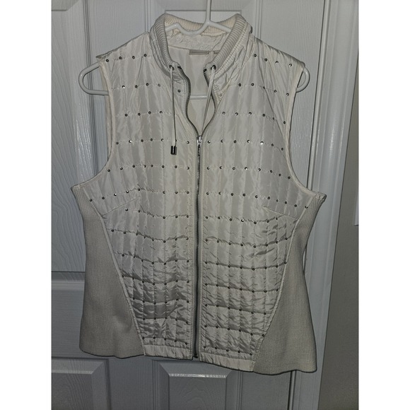 Chico's Collections Embellished Sequin Cream Quilted Vest Size 2 EXCELLENT - Picture 3 of 7